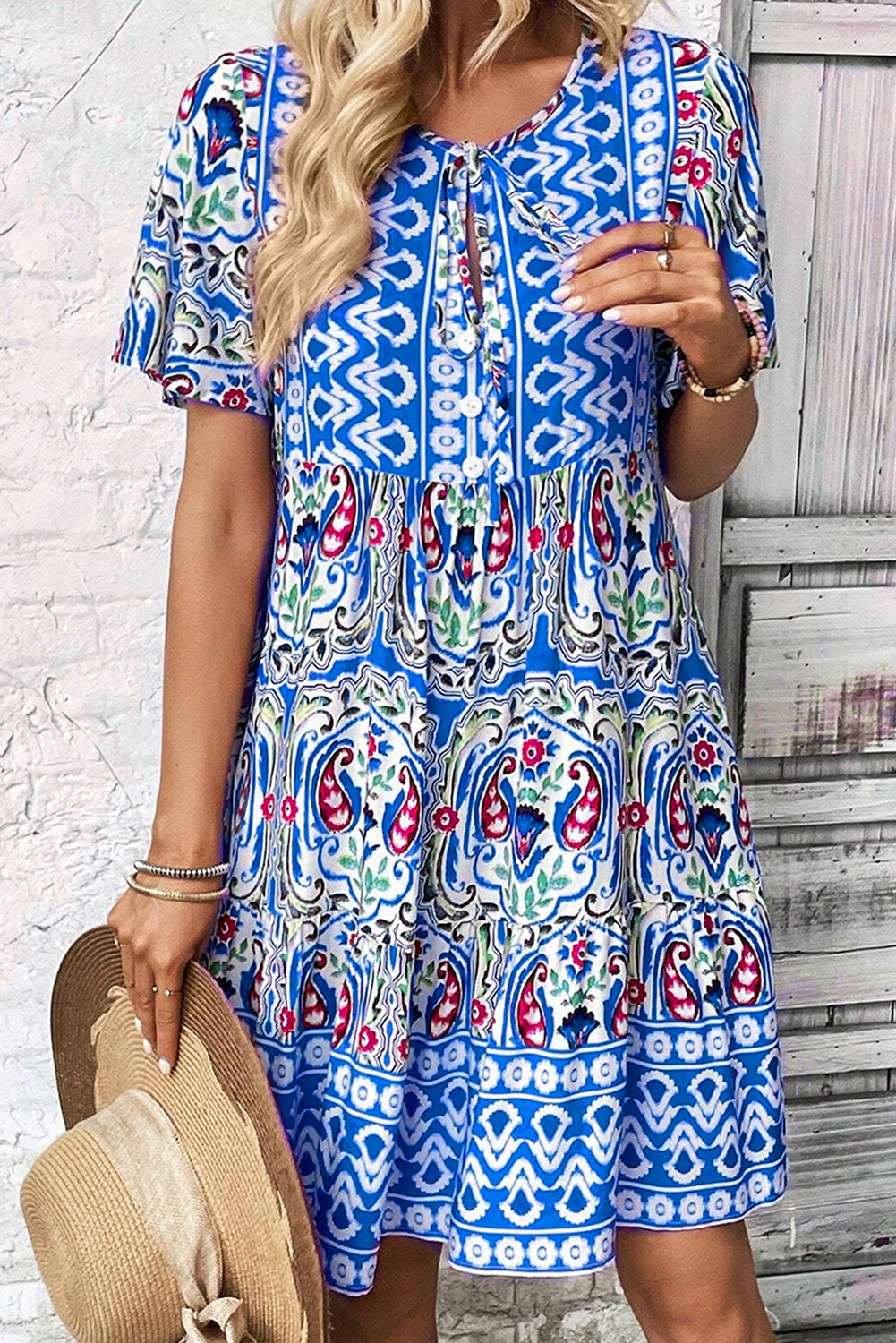 Sky Blue Bohemian Print Dress