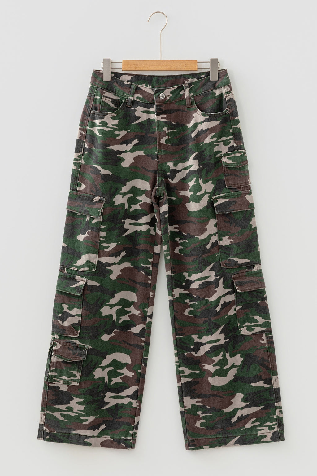 Green Camo Denim Cargo Wide Leg Pants Bazaarre Mart Bottoms/Jeans