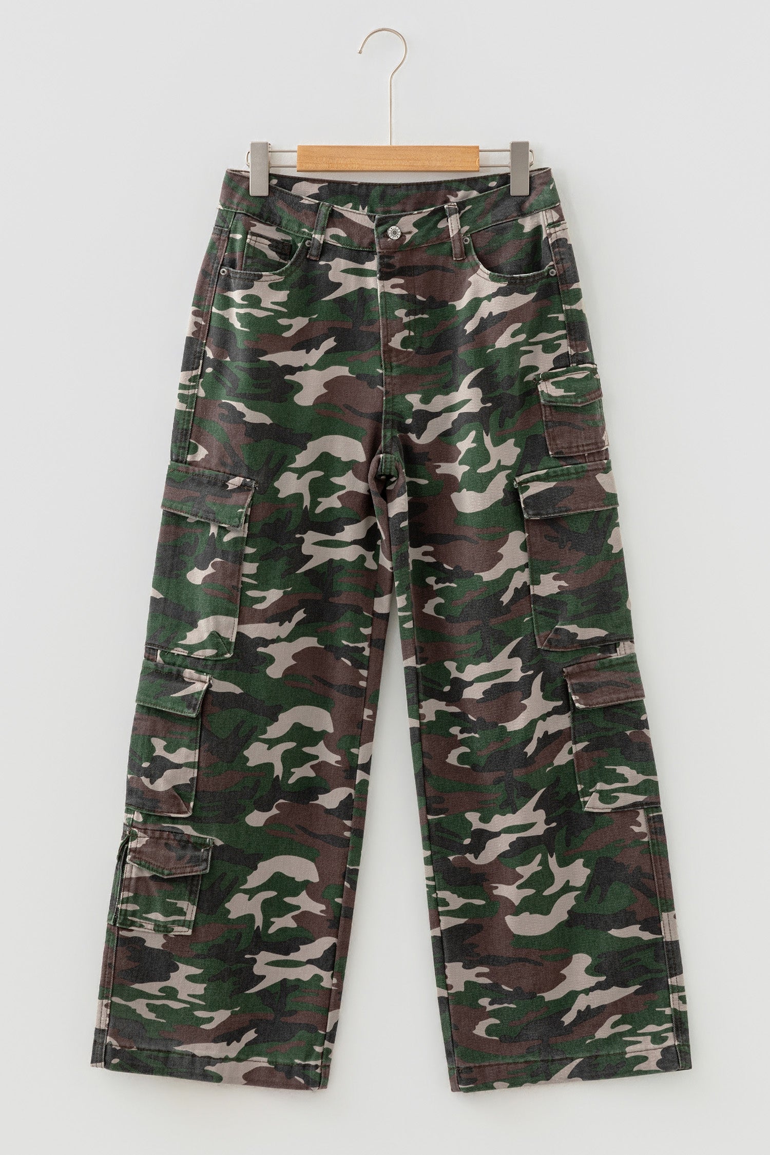 Green Camo Denim Cargo Wide Leg Pants Bazaarre Mart Bottoms/Jeans