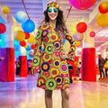 Retro Hippie Bell Sleeve Mini Dress – Boho Geometric Print High Waist Dress Vintage Skirt 1 CJ Dropshipping Retro Hippie Dress