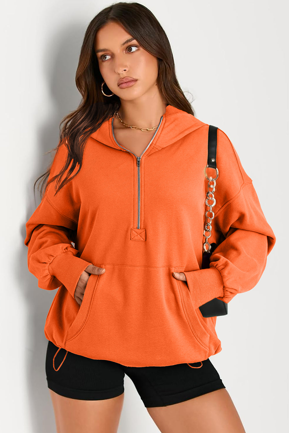 Orange Half Zip Oversized Hoodie