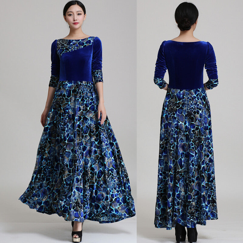 Blue Velvet Printed Maxi Dress