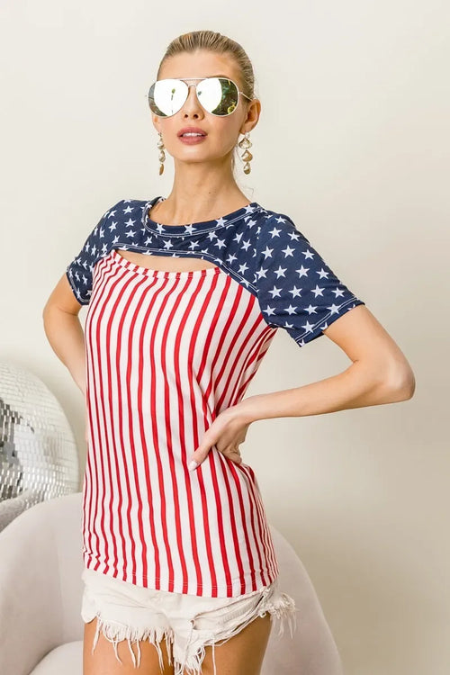 BiBi American Flag Theme Front Cut Out Top Bazaare Mart BiBi American Flag Theme Front Cut Out Top