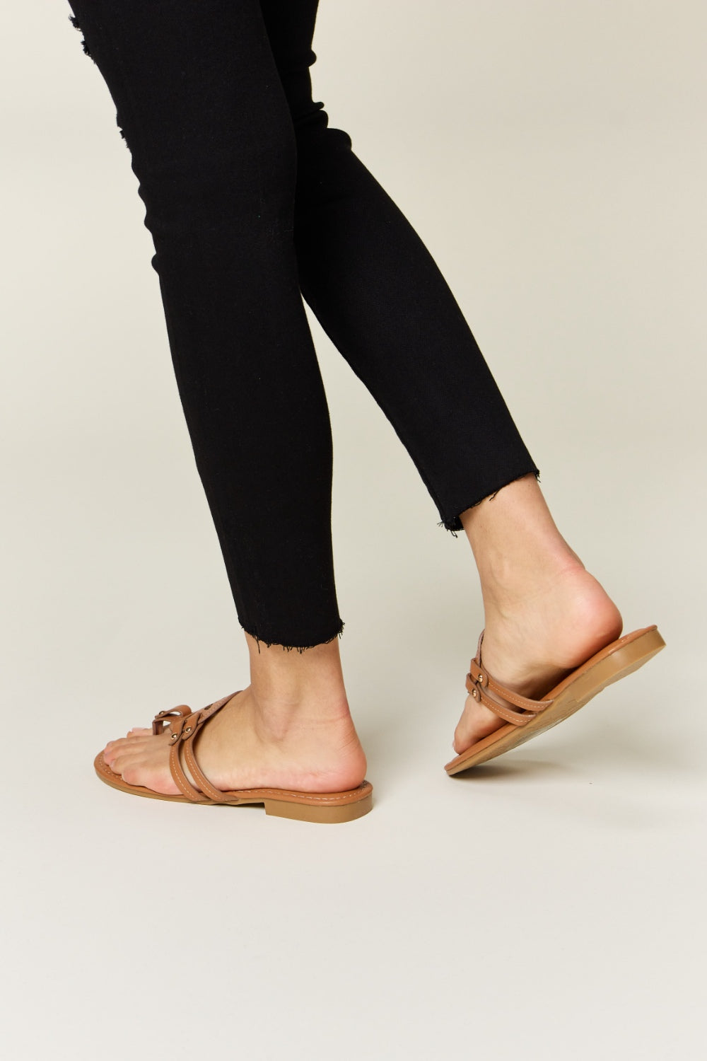 Tan Cutout PU Leather Slides