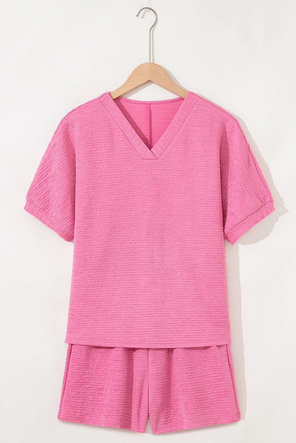 Women’s Textured Shorts Set – V-Neck Tee & Pocketed Drawstring Shorts Outfit Dear-Lover Dropshipping Two Piece Sets/Short Sets