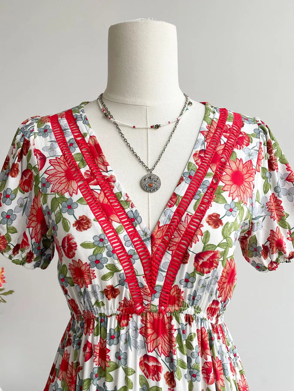 Floral Print V-Neck Ruffle Hem Maxi Dress Bazaare Mart Floral Print V-Neck Ruffle Hem Midi Dre