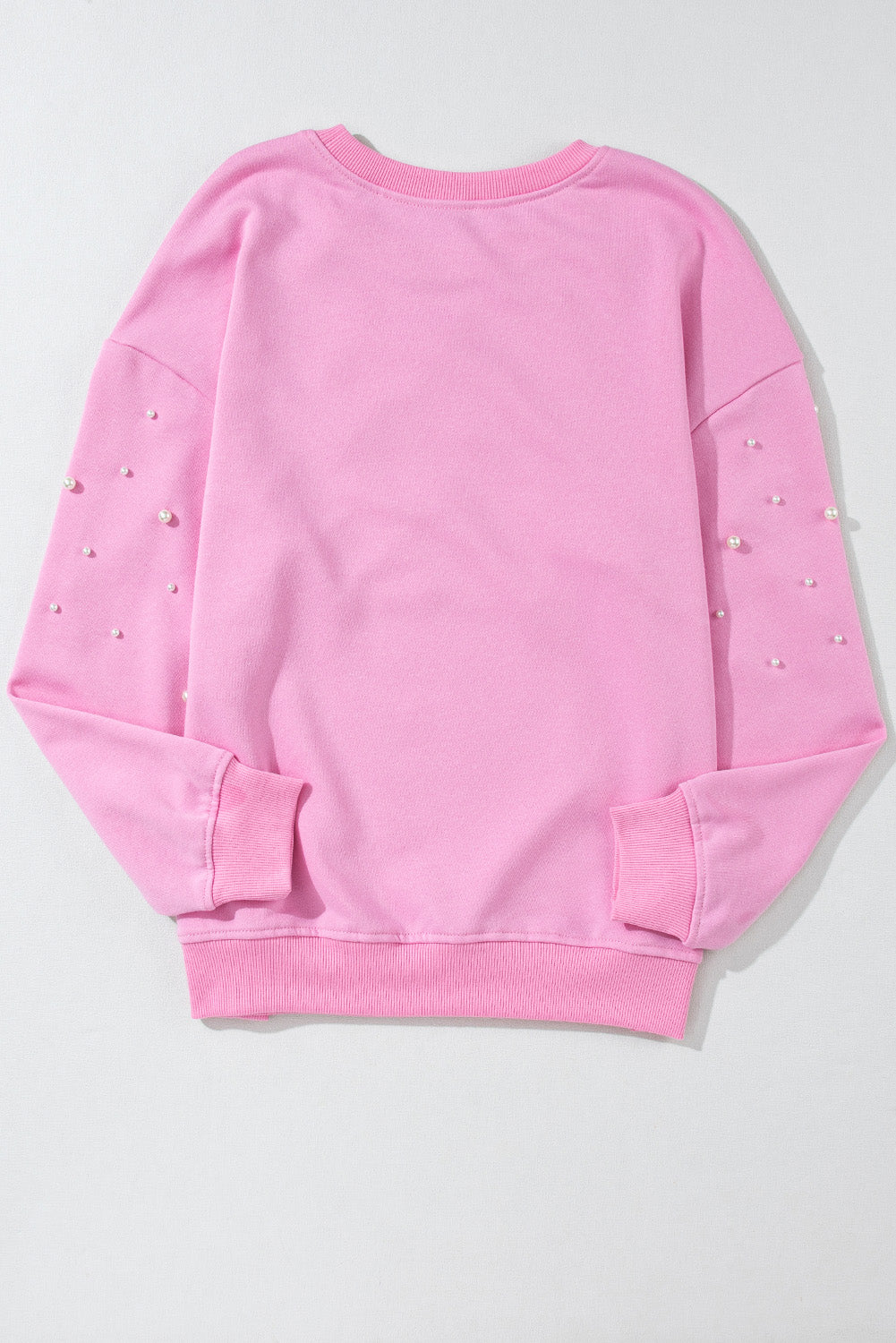 Pink Bonbon Pearl Detail Ribbed Crew Neck Sweatshirt