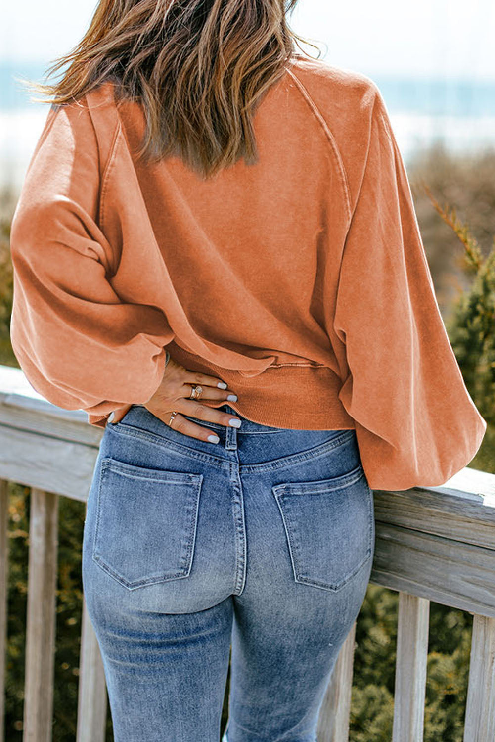 Pink Mineral Wash Sequin Heart Snap Buttons Collared Sweatshirt