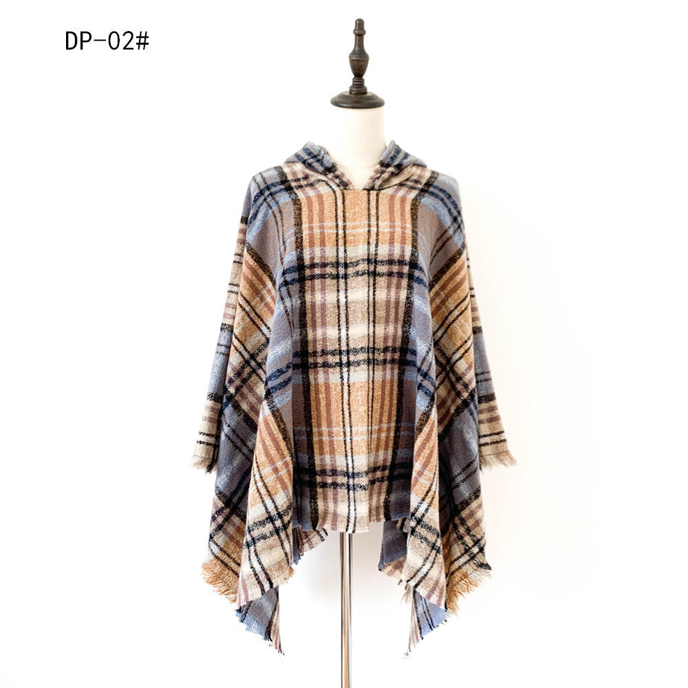 Plaid Hooded Poncho - Bazaare Mart