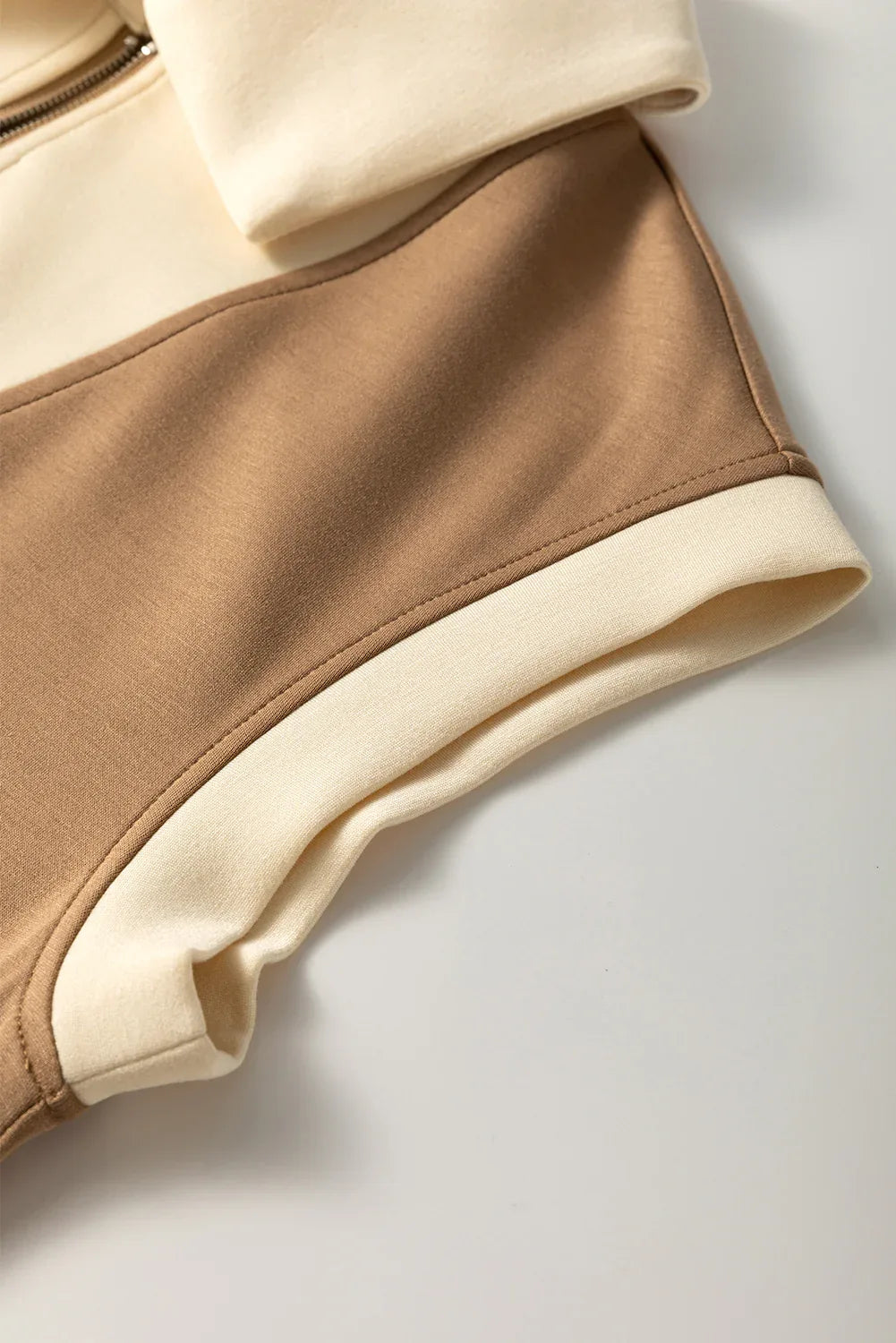 Simply Taupe Half Zipper Collared Colorblock Short Sleeve Top Bazaare Mart Tops/Tops & Tees