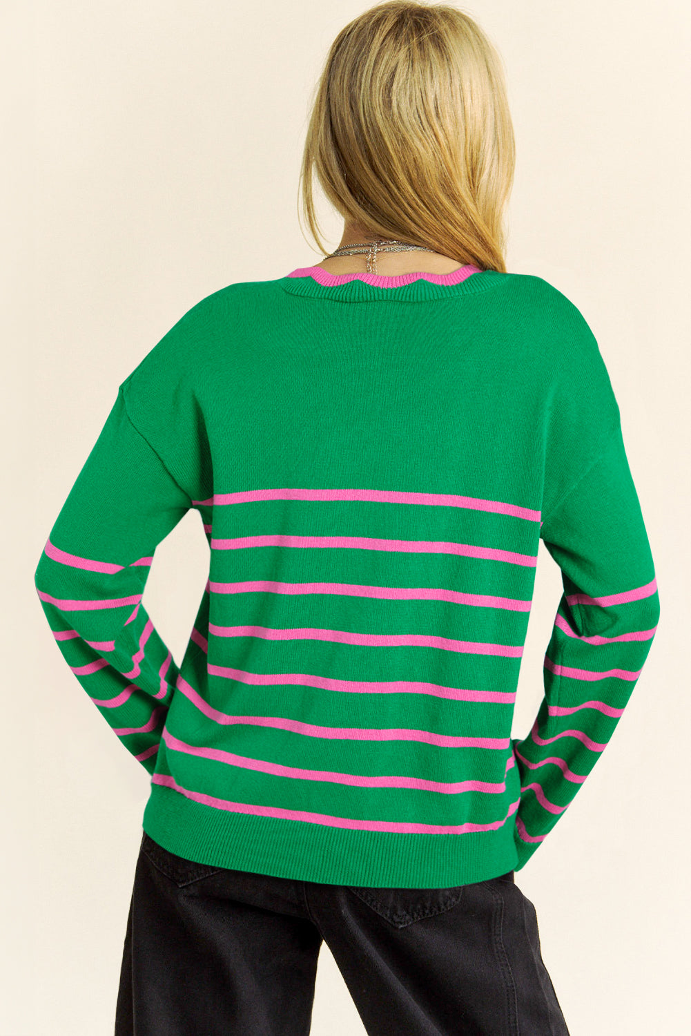 Green Stripe Bow Detail Cardigan