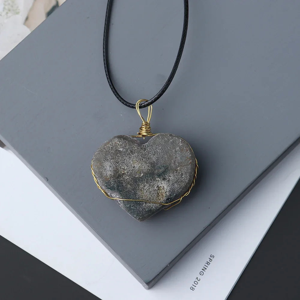 Gold Braided Amethyst Heart Pendant Necklace - Bazaare Mart