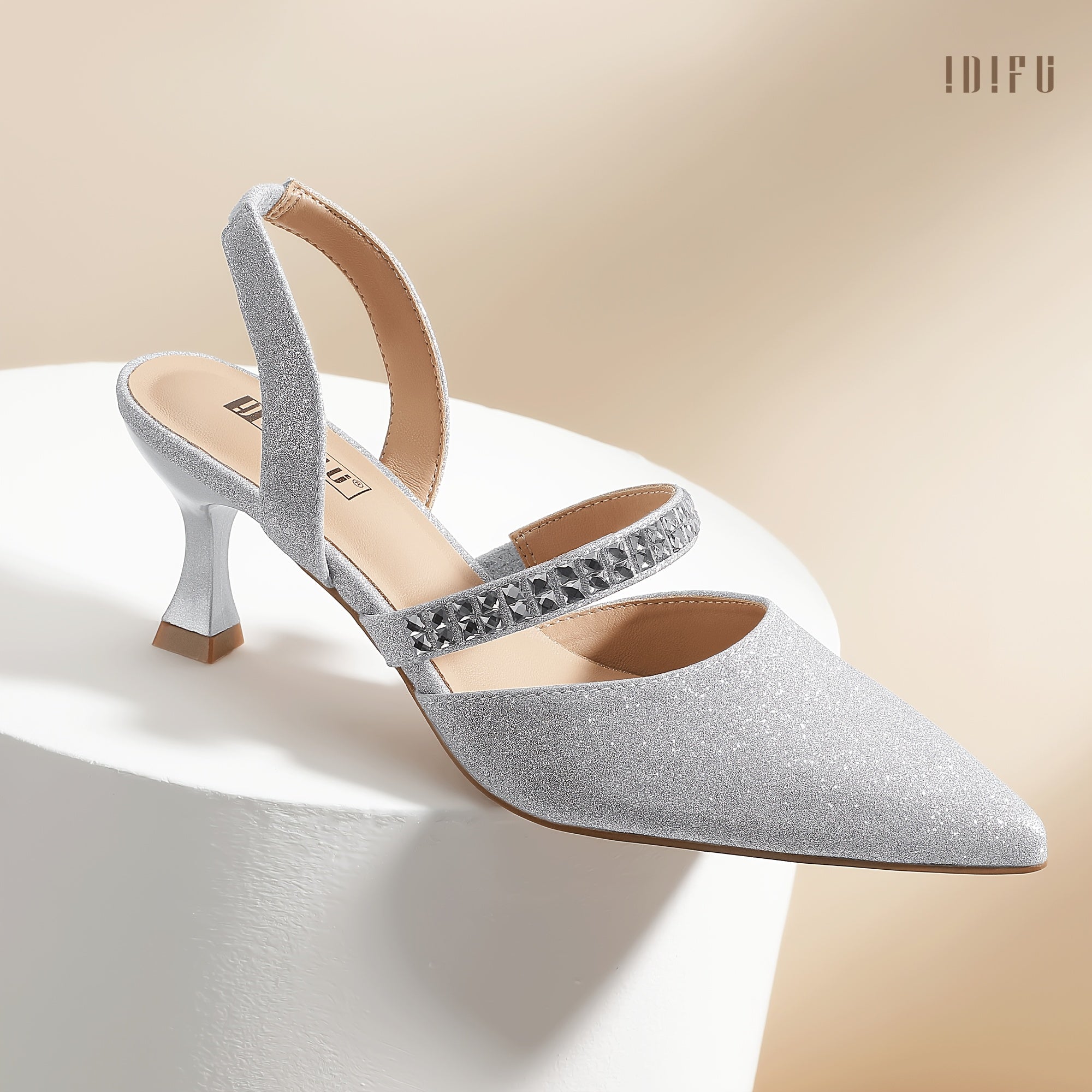 Elegant Rhinestone-Embellished Pointed Toe Half Heel Strappy Shoes