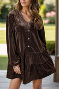 Textured V-Neck Long Sleeve Mini Dress Chocolate Trendsi Textured V-Neck Long Sleeve Mini Dress