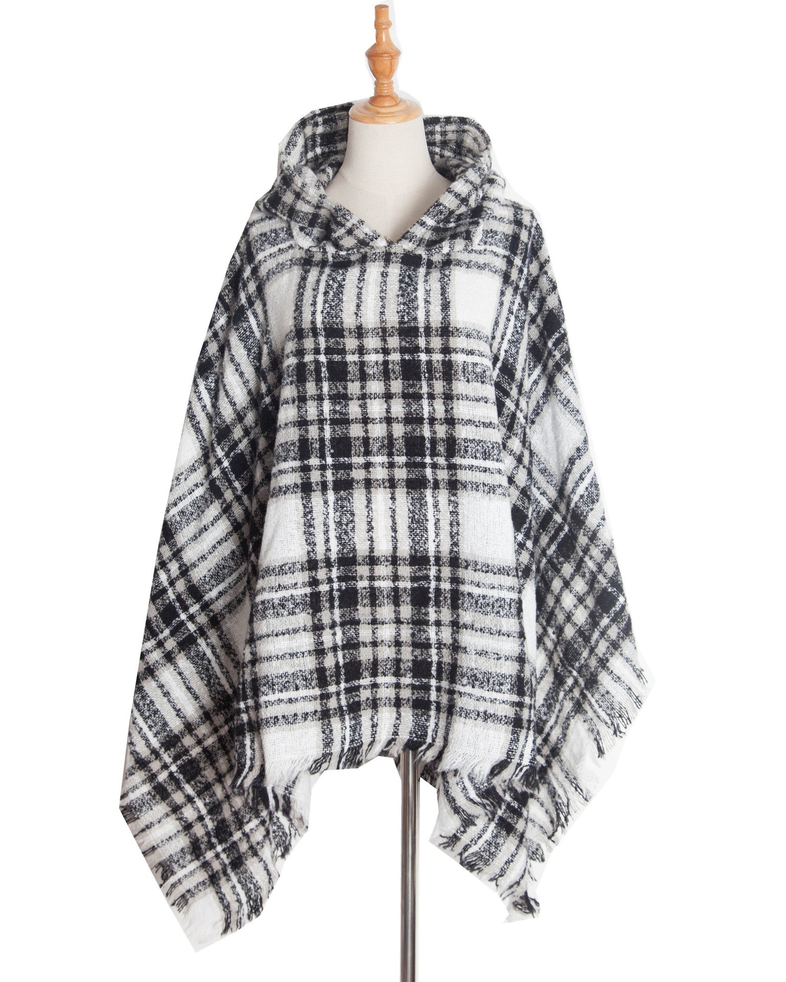Plaid Hooded Poncho - Bazaare Mart
