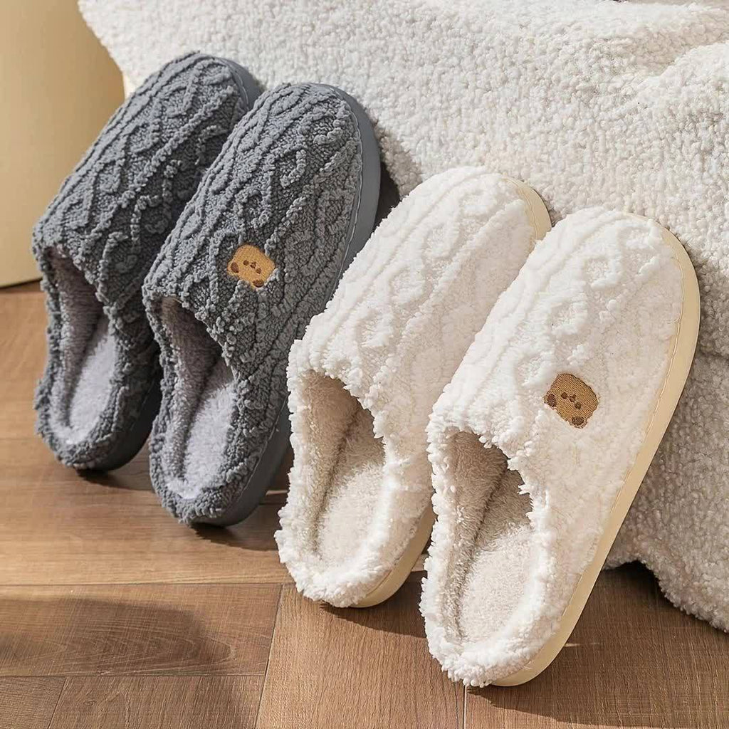 Cozy Textured Bear Print Slippers