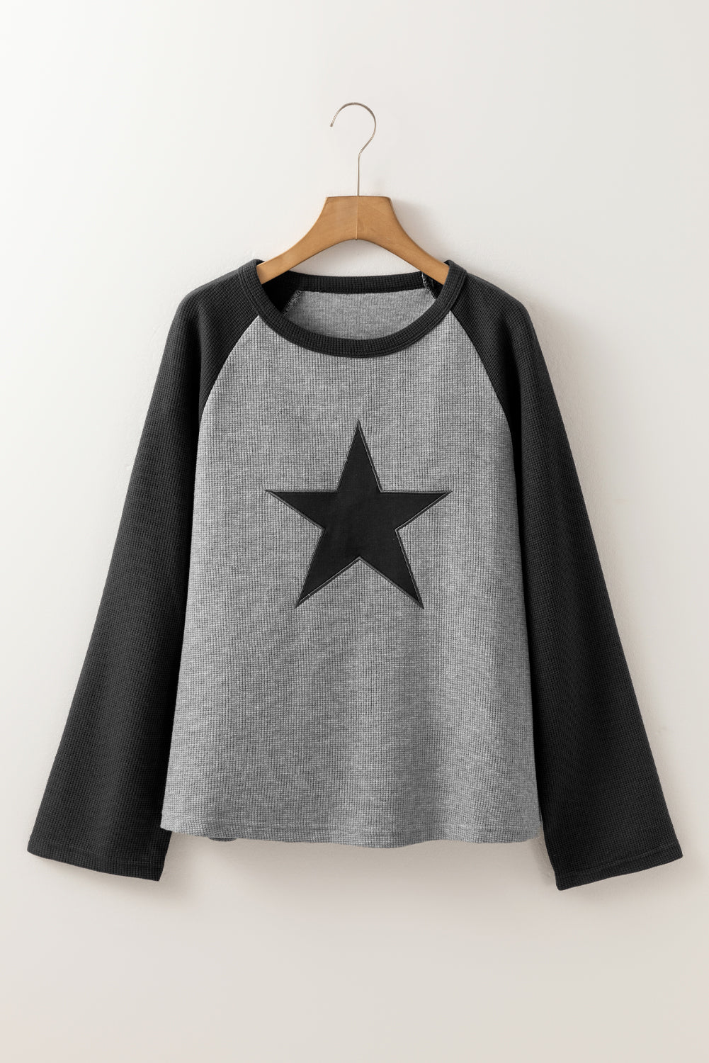 Grey Waffle Knit Colorblock Star Raglan Top