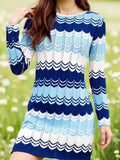 Openwork Wave Pattern Long Sleeve Sweater Dress Blue Trendsi Striped Sweater Dress