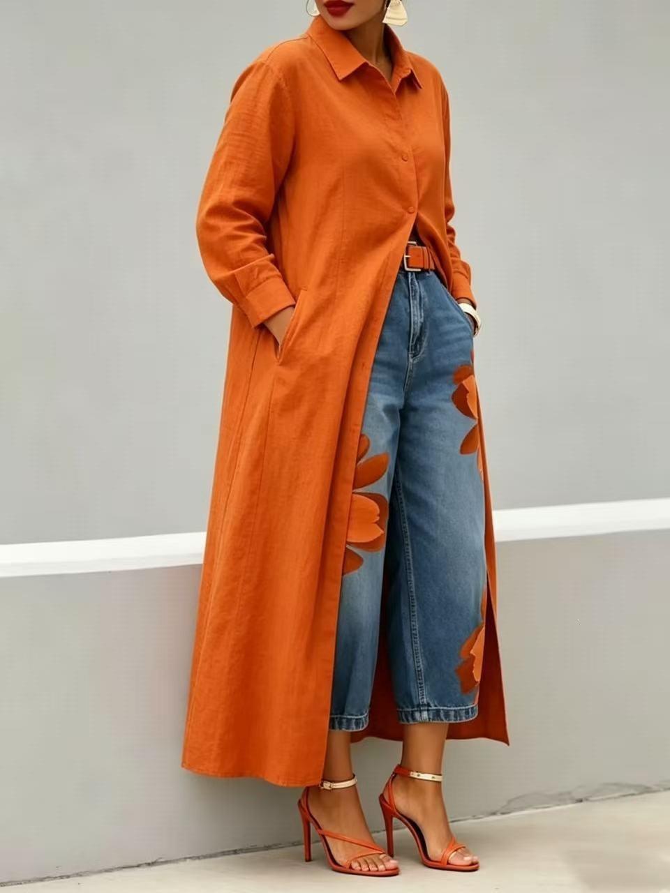 Women’s Loose Wide-Leg Printed Trousers – Comfortable Elegant Casual Pants Orange Set CJ Dropshipping Wide Leg Painted Floral Jeans
