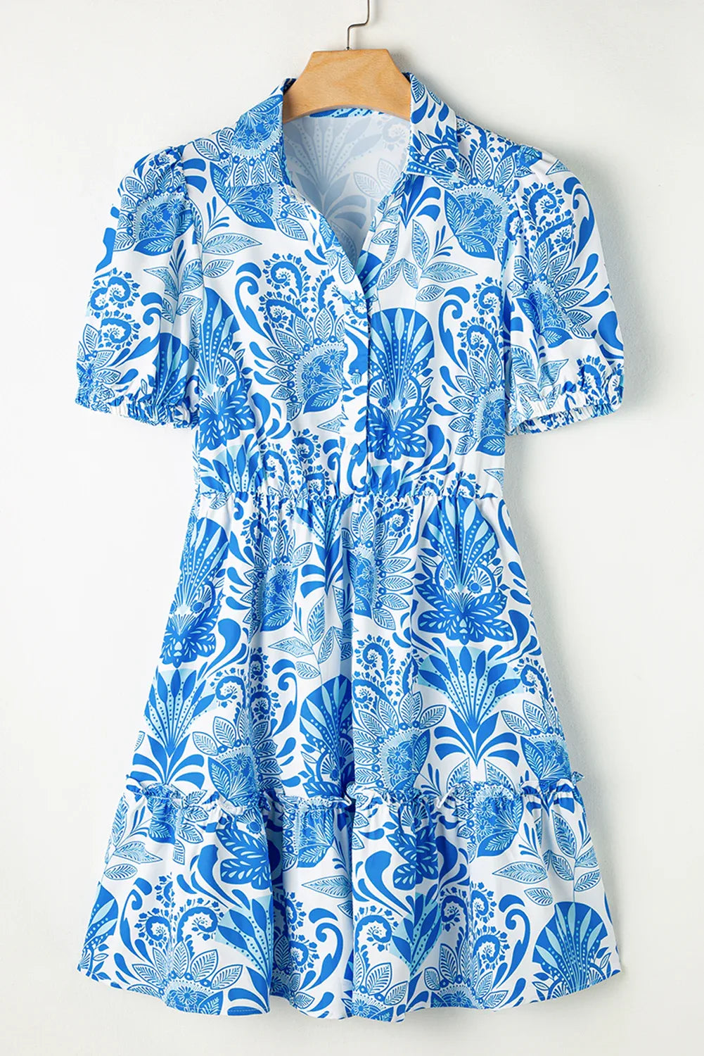 Retro Blue Floral Ruffled Mini Dress Bazaare Mart Dresses/Floral Dresses