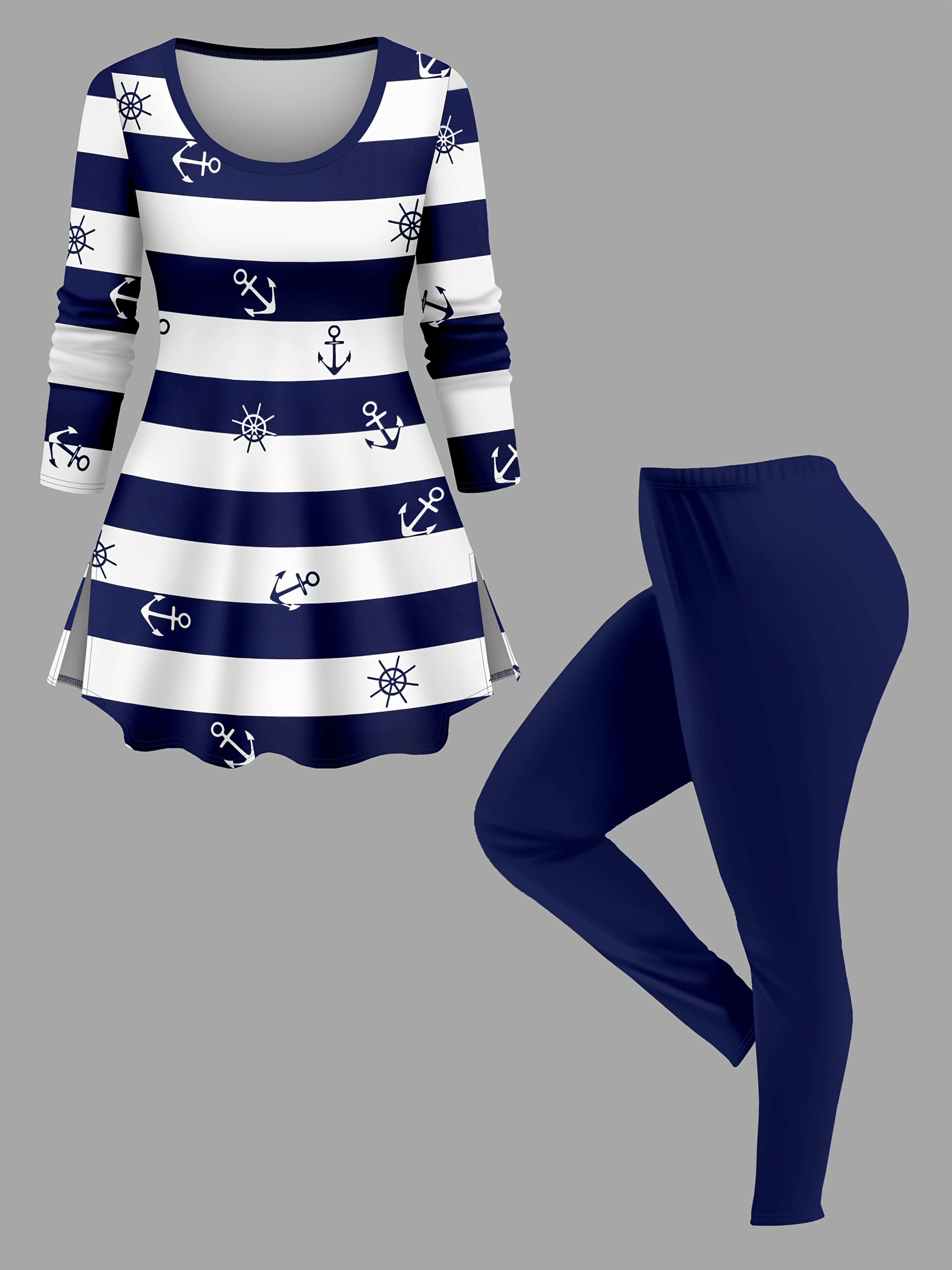 Women's 2pcs Navy Striped Sailor Suit