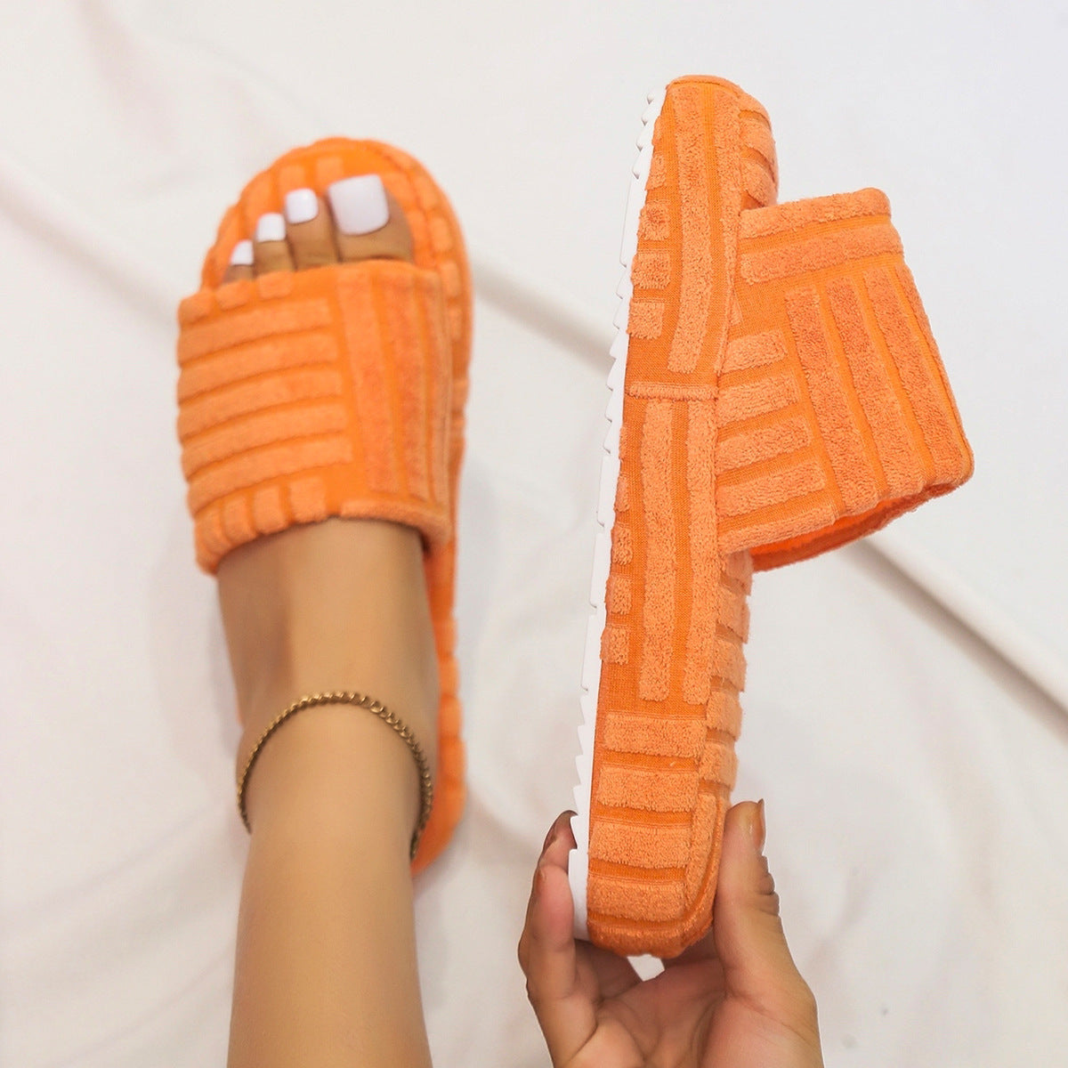 Velvety Thick Sole Open Toe Slippers