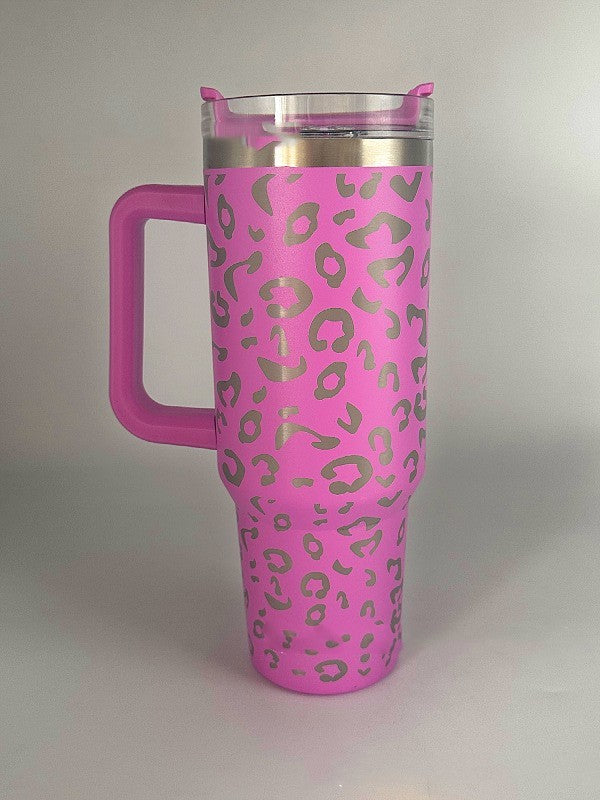 40oz Stainless Steel Handle Insulated Leopard Cup