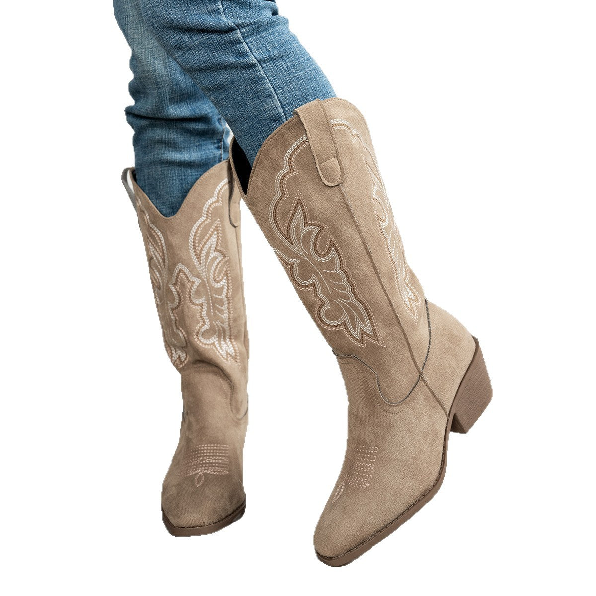Women’s Embroidered Cowboy Boots – Pointed Toe Western Mid Heel Boots CJ Dropshipping Pink Cowgirl Boots