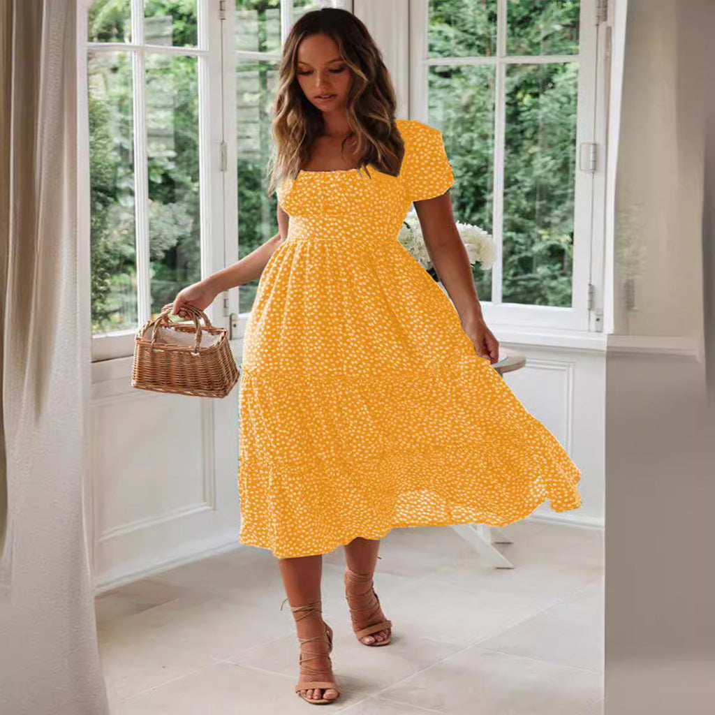 Short Puff Sleeve Floral Tiered Dress CJ Dropshipping Ditsy Tiered Peasant Dress