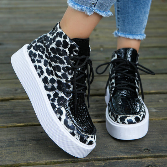 Black Leopard PU Sneakers