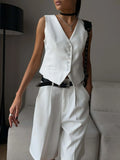 V-Neck Vest and Pants Two-Piece Blazer Set White Trendsi V-Neck Vest and Pants Two-Piece Blazer Set