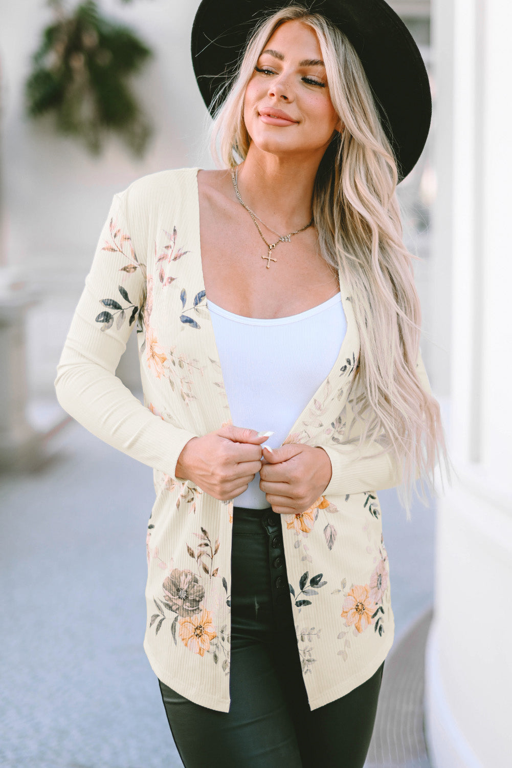 Apricot Open Front Floral Cardigan