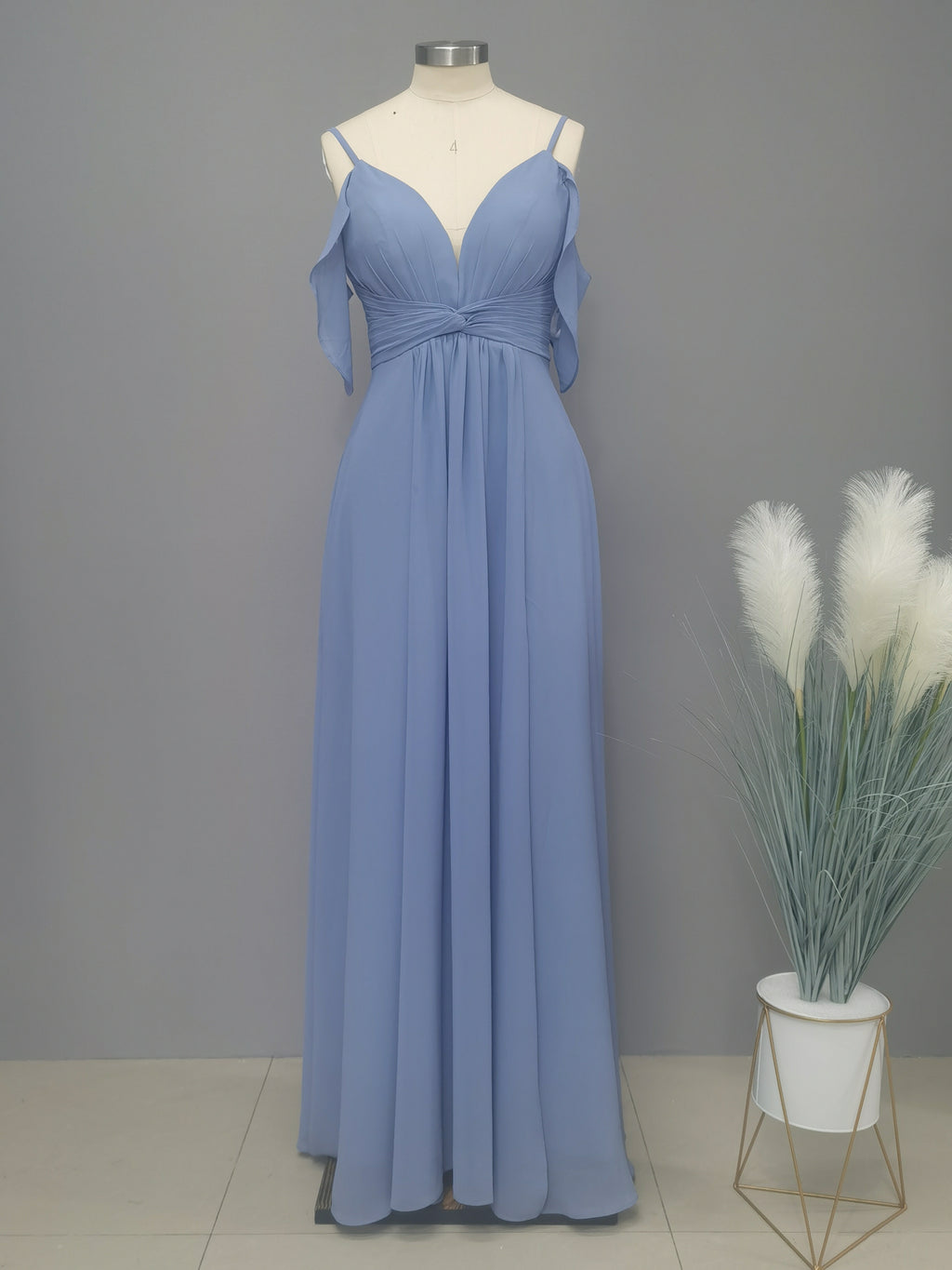 Elegant Cold Shoulder V-Neck Bridesmaid Dress
