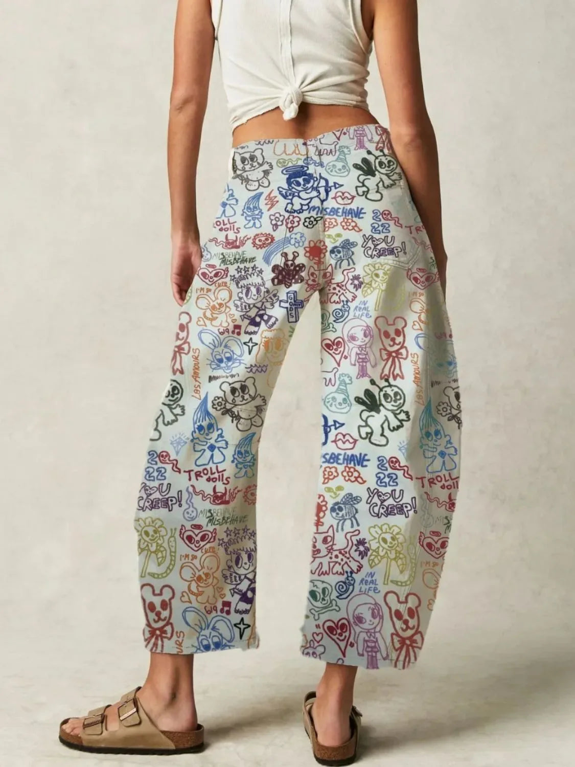 Trendy Printed Wide Leg Jeans Bazarre Mart Pants