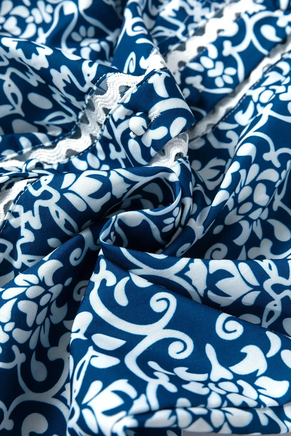 Printed Mock Neck Long Sleeve Blouse Bazarre Mart Blue Floral Blouse