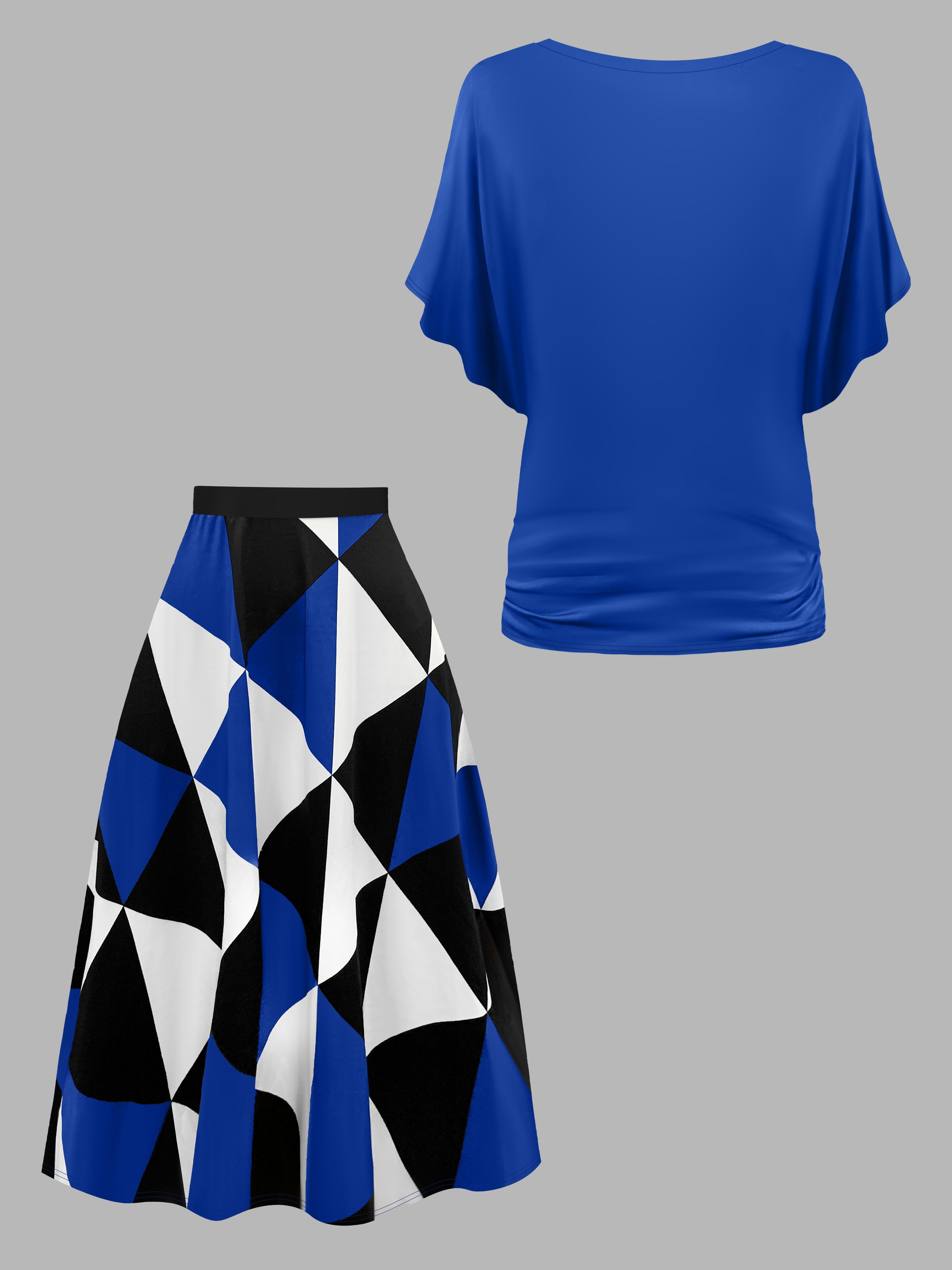 Retro Plus Size Geo Skirt Set