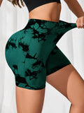 Tie-Dye High Waist Active Shorts Dark Green Bazaare Mart Tie-Dye High Waist Active Shorts