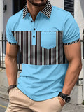 Men's Collared Contrast Striped Polo Plus Size Pastel Blue Bazaare Mart Striped Contrasted Polo