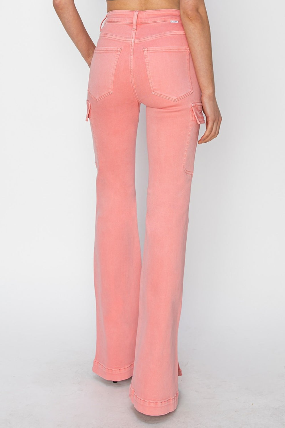 Pink High Rise Side Slit Cargo Bootcut Jeans