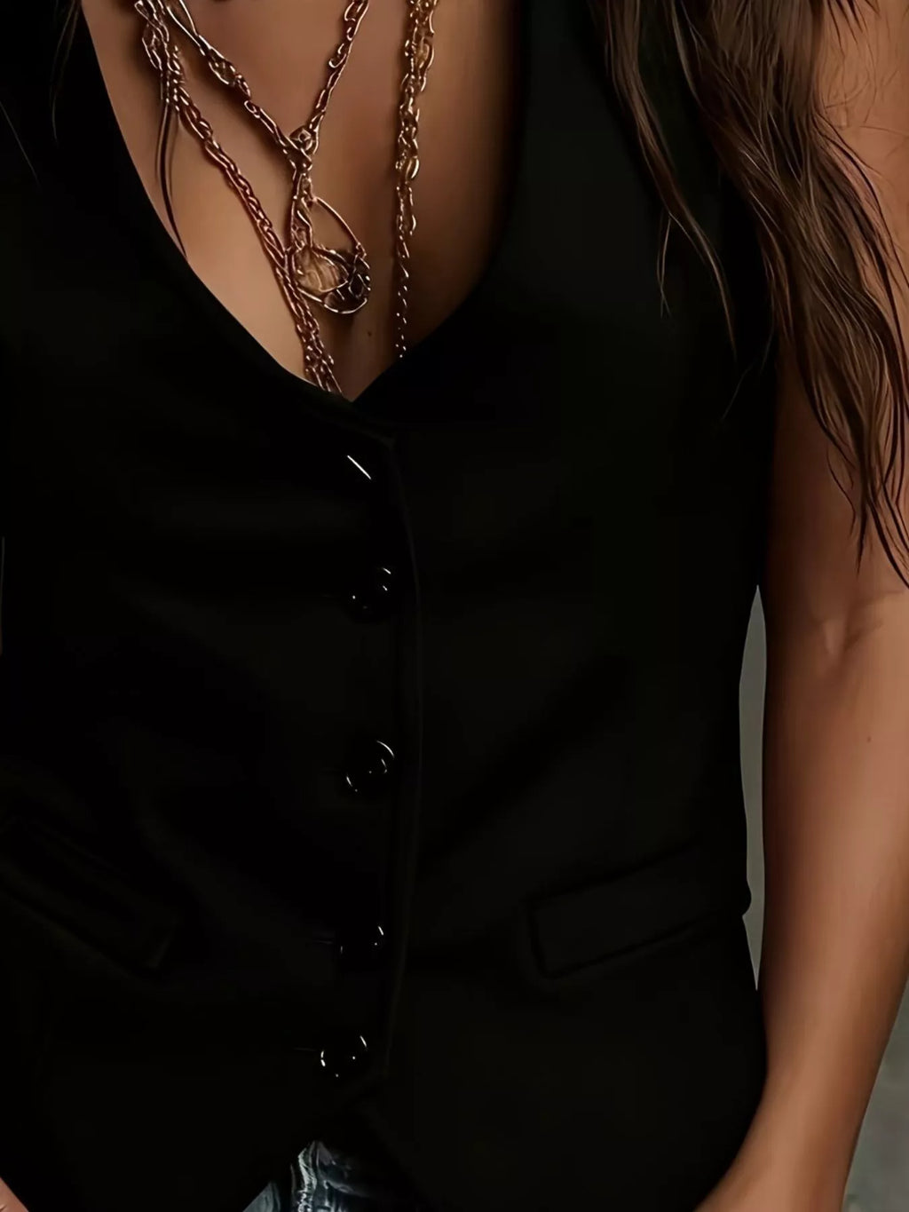 Velvet Button-Down Vest Bazaare Mart Velvet Button-Down Vest
