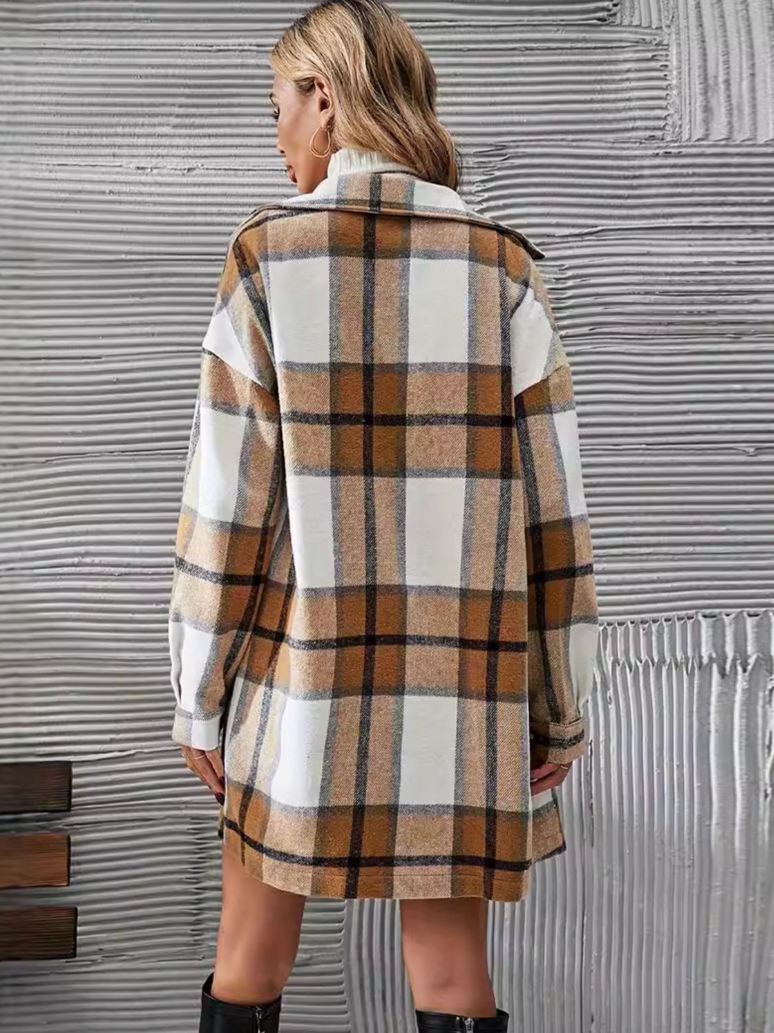 Camel Plaid Skirt Suit Set