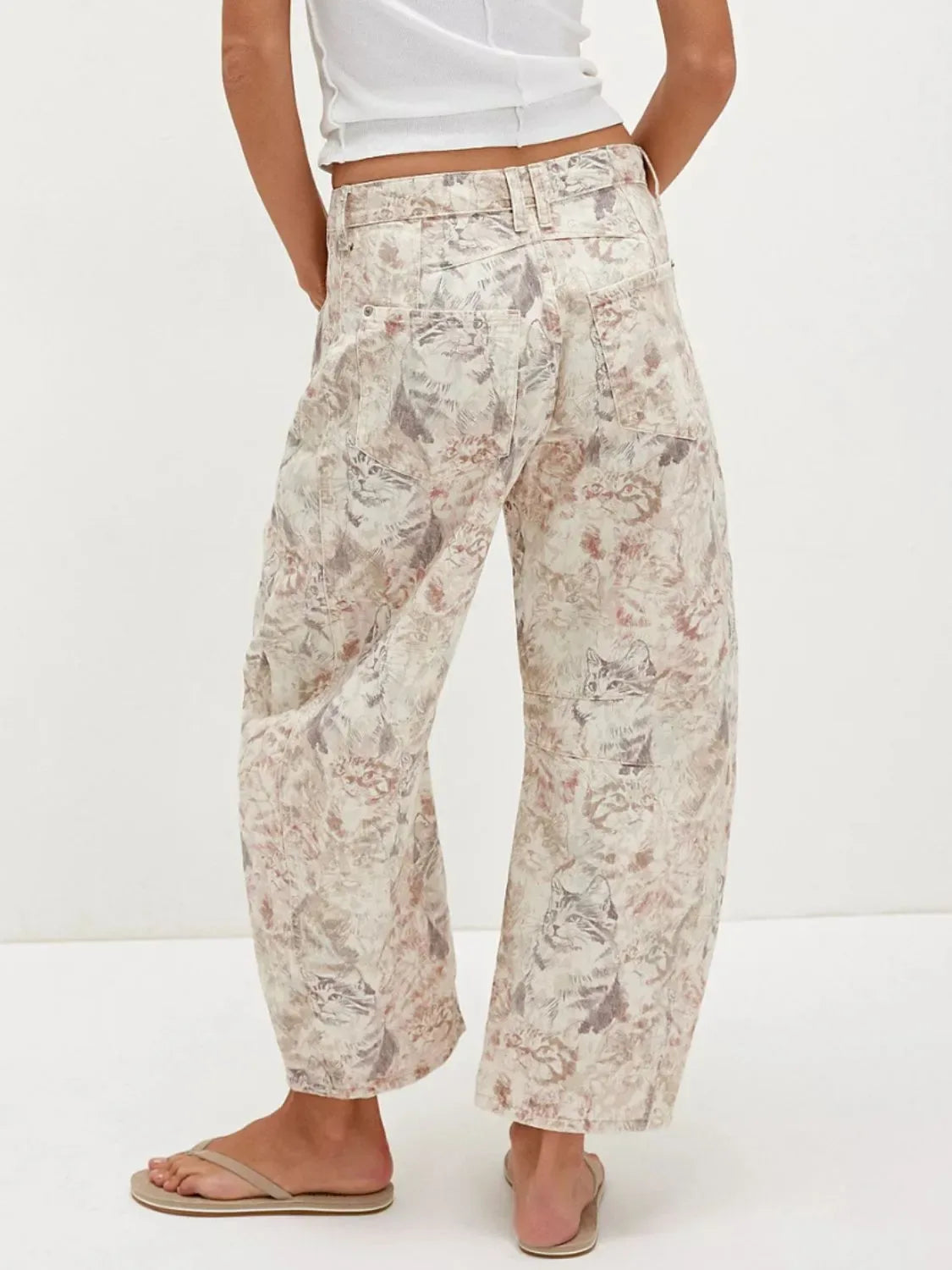 Trendy Printed Wide Leg Jeans Tan Bazarre Mart Pants