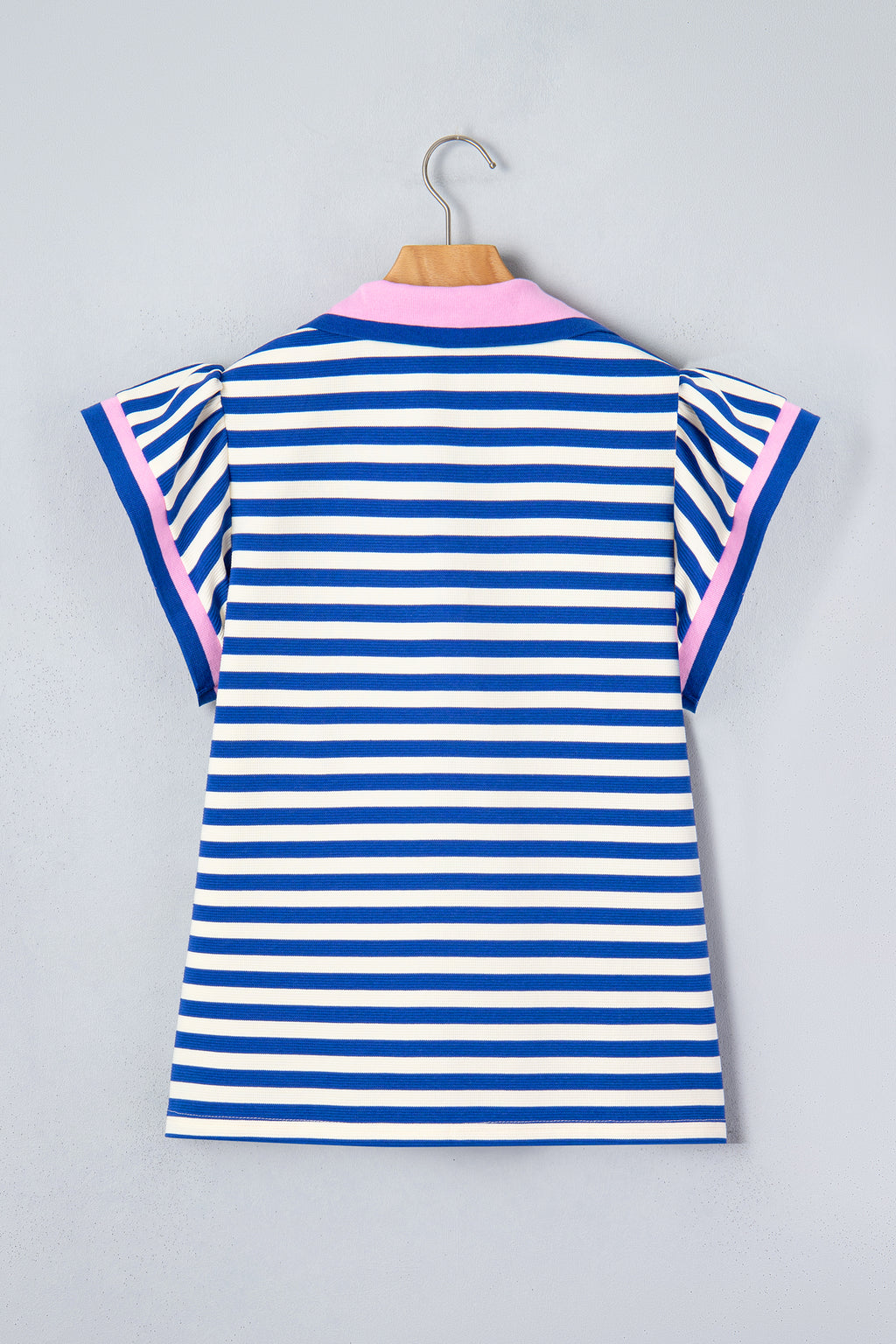 Striped Polo Collar Blouse – Contrast Trim Ruffle Sleeve Casual Women’s Top Dear-Lover Dropshipping Tops/Blouses & Shirts
