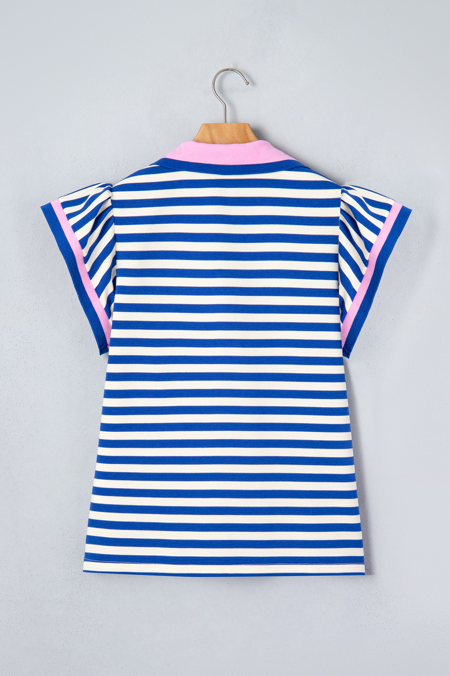 Striped Polo Collar Blouse – Contrast Trim Ruffle Sleeve Casual Women’s Top Dear-Lover Dropshipping Tops/Blouses & Shirts
