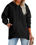 Twist Texture Solid Color Casual Hoodie Sweater Black Bazarre Mart Twist Texture Solid Color Casual Hoodie