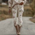 Women's Embroidered 3D Floral Faux Denim Pants ADFGRV9 CJ Dropshipping Floral Denim Pants