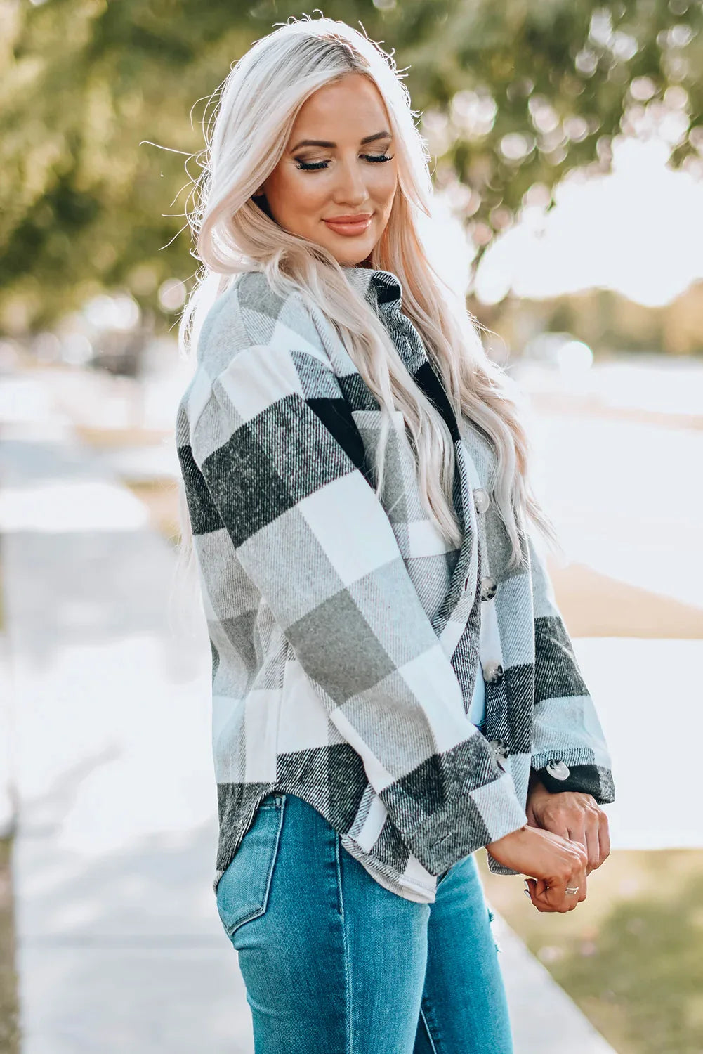 Plaid Button Up Long Sleeve Shacket Bazaare Mart Outerwear/Plaid Shackets