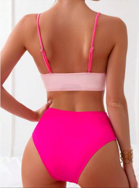 Two Piece Color Contrast Swimsuit