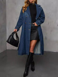Button Up Long Sleeve Longline Denim Jacket Dark Trendsi Longline Denim Coat
