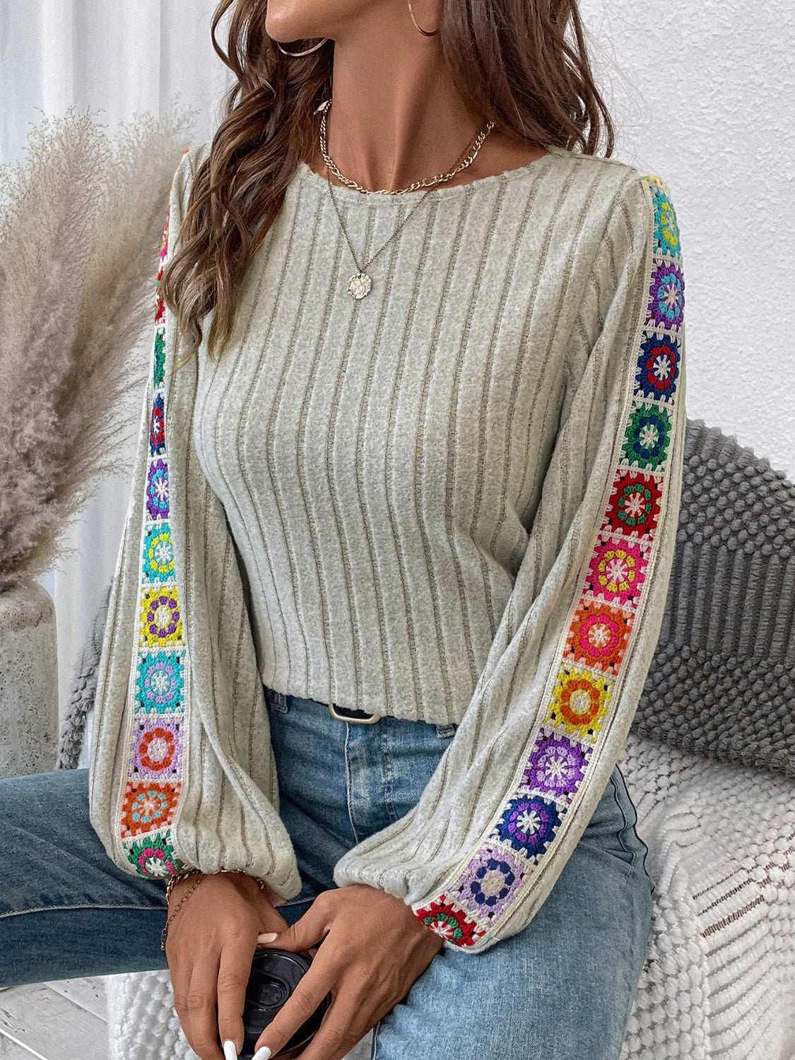 Embroidered Long Sleeve Blouse